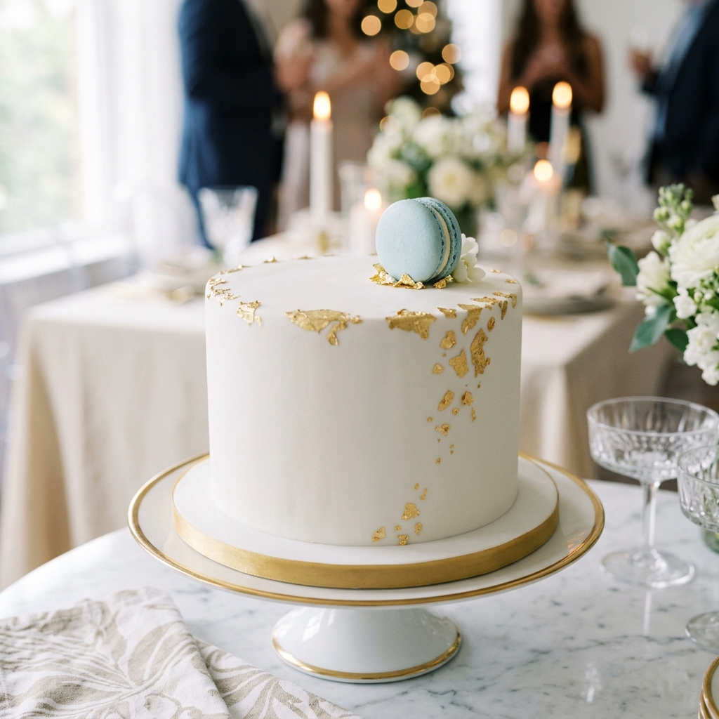 Modern elegant birthday cake with gold leaf